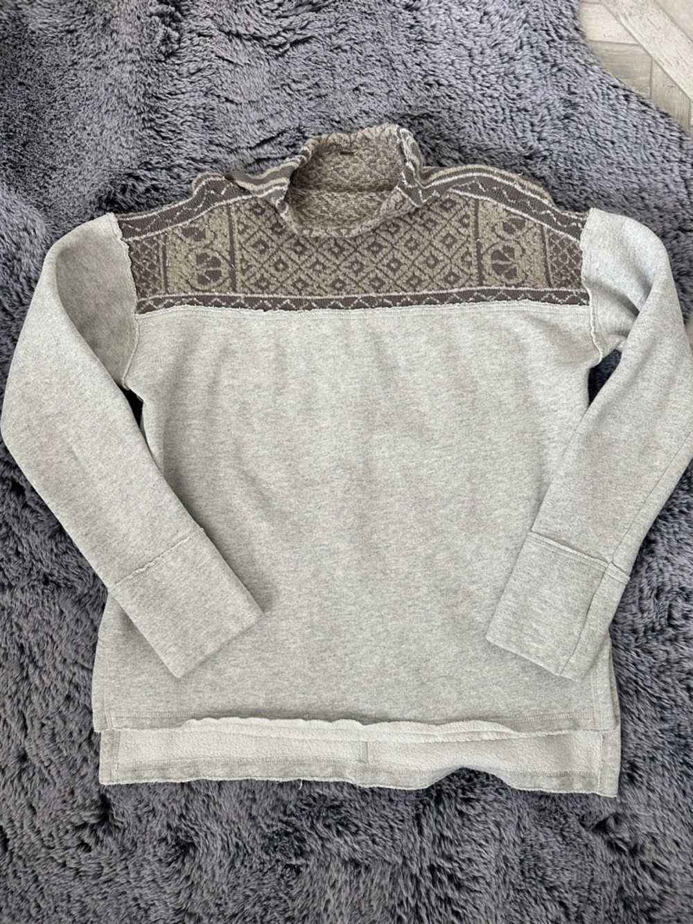 Free People Cream and Gray Knit Sweater